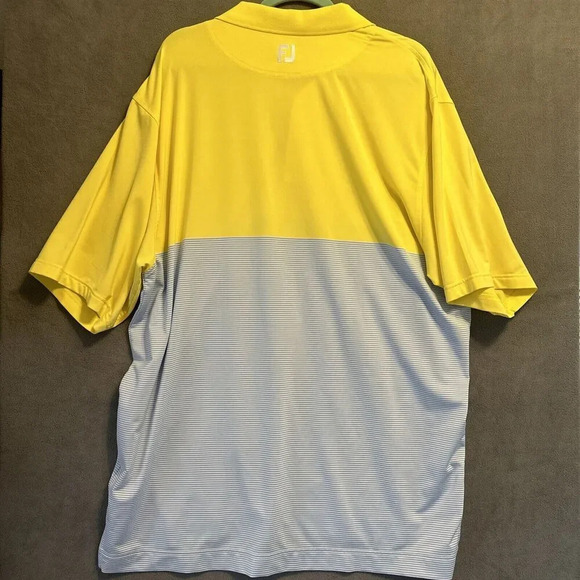 FootJoy FJ Performance Golf Polo Shirt Mens Size XL Yellow Blue Striped - Picture 2 of 7
